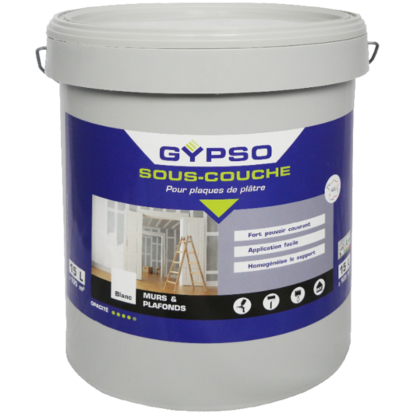 Sous couche d'impression pour mur et plafond d'intérieur en plaque de plâtre Gypso - blanc mat - pot de 15 L