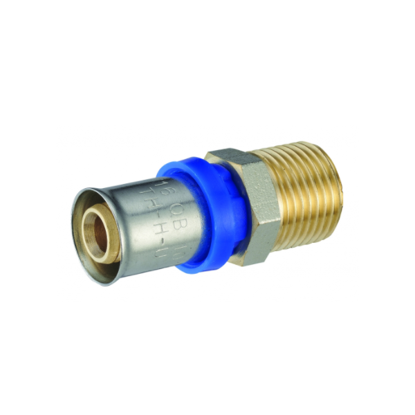 Raccord à sertir droit en laiton multi profils pour tube multicouche, mâle 3/8" diamètre 16 mm