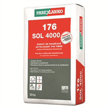 Enduit de ragréage 176 SOL 4000 fibré autolissant Classe P4S - 3 à 30 mm - Sac de 25 KG