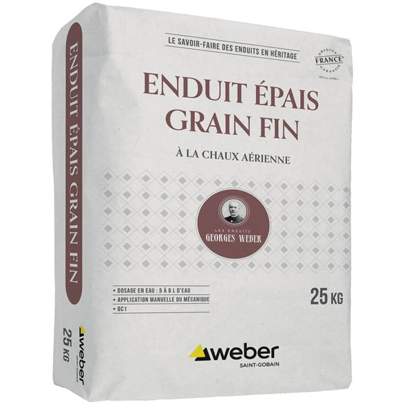 Enduit à la chaux microfibré grain fin - spécial rénovation forte épaisseur - Weber - 016 Ton pierre