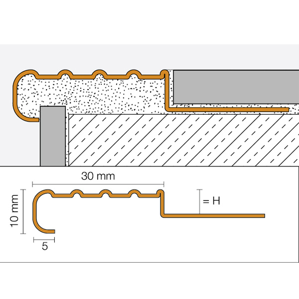 Nez de marche en inox - TREP-E - 30 MM x 11,00 MM - Longueur 2,50 M