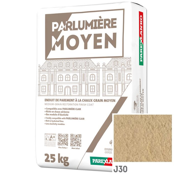 Enduit de parement à la chaux à grain moyen Parexlanko Parlumière - J30 Opale - Sac de 30 KG