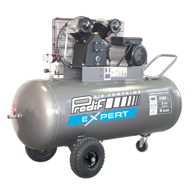 Compresseur monophasé 200 litres 3 CV 23m³ 9 bar - Powair Industrie - avec épurateur