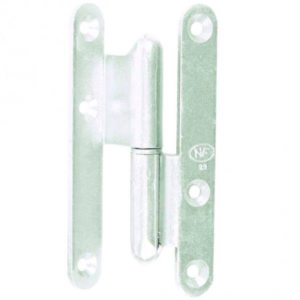 Paumelle bague coudée 100° bouts ronds sens droit Torbel acier zingué blanc NF 140x60x70 mm