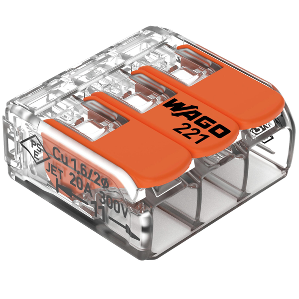 Borne de raccordement électrique à levier Compact Wago 221 pour 3 conducteurs de 4 mm² max - lot de 12