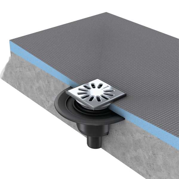 Kit siphon vertical Wedi Fundo pour receveur de douche avec écoulement en un point - grille carrée DN50