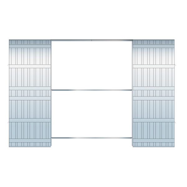 Système à galandage pour porte coulissante double ventail - caisson pour plaque de plâtre - Scrignotech - porte de 203 CM x 140 CM - cloison finie 100 mm