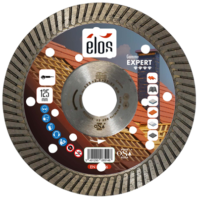 Disque diamant expert pour matériaux durs Ø 125 mm - Elos - Jante crénelée 2,2 x 12 mm - Alésage 22,23 mm