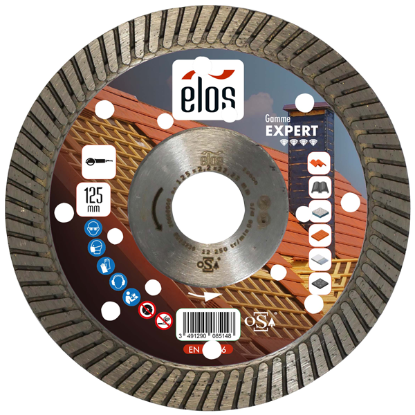 Disque diamant expert pour matériaux durs Ø 125 mm - Elos - Jante crénelée 2,2 x 12 mm - Alésage 22,23 mm