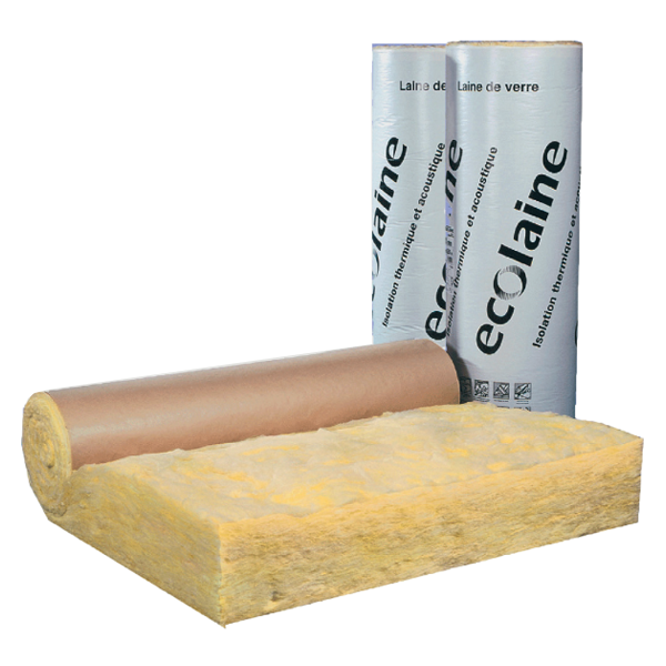 Rouleau laine de verre pour isolation combles perdus et plafonds - Ecolaine - R 2,50 m².K/W - 1,20 M x 10,00 M - ép. 100 MM