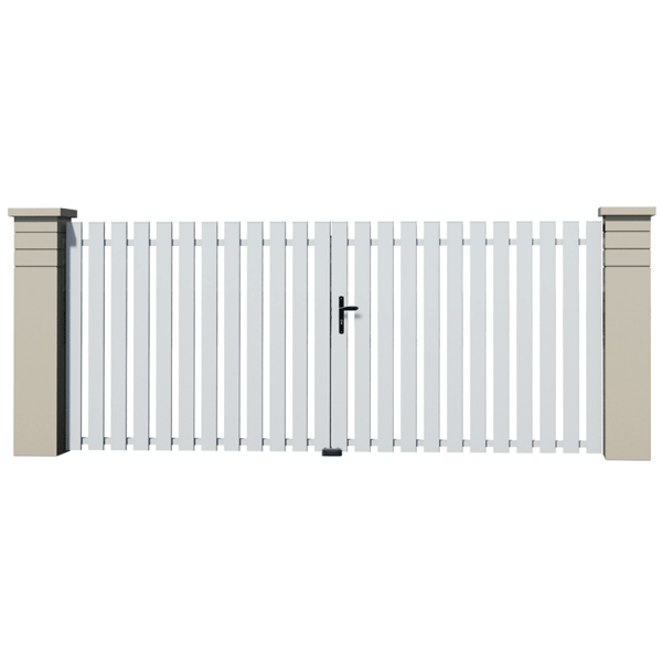 Portail PVC sur mesure Carène 100 - Jusqu'à 4500 x 2000 mm - Battant ou coulissant et motorisable - Ajouré avec Barreaudage vertical 100 x 20 mm et cadre inox