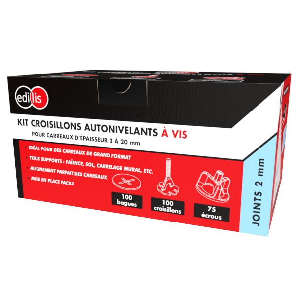 Kit croisillons autonivelants à vis pour carreaux d'épaisseur 3 à 20 mm - Edilis - joint de 2 MM