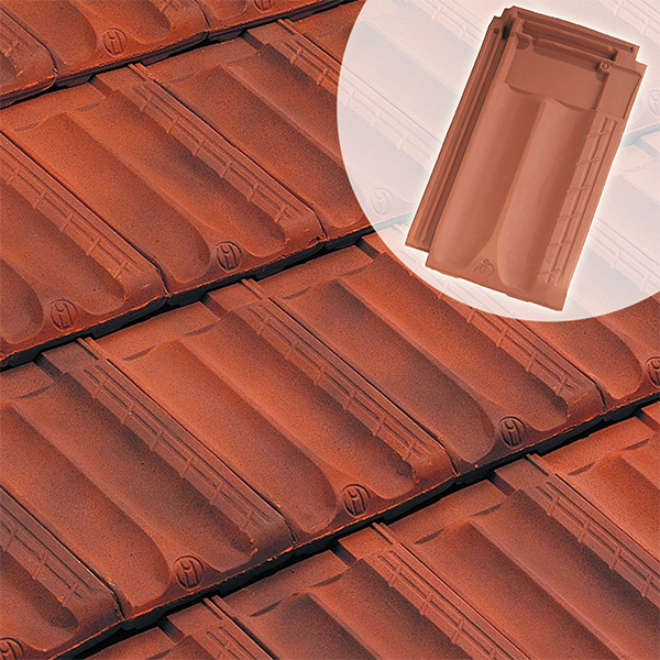 Tuile en terre cuite à emboîtement grand moule faiblement galbée - Marseille Poudenx - Rouge vielli