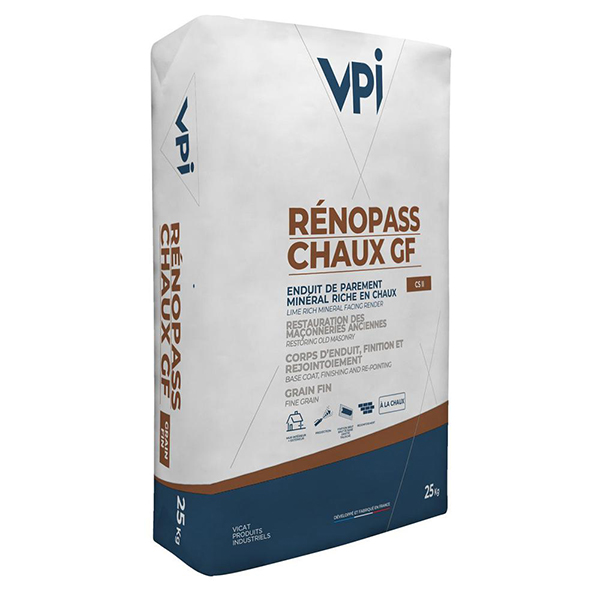 Enduit de parement à la chaux - Rénopass Chaux Grain Fin - Gris argent - sac de 25 kg