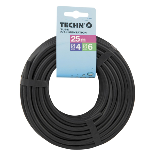 Tuyau capillaire micro-conduit pour arrosage goutte à goutte - Ø 4x6 mm - Longueur 25 mètres