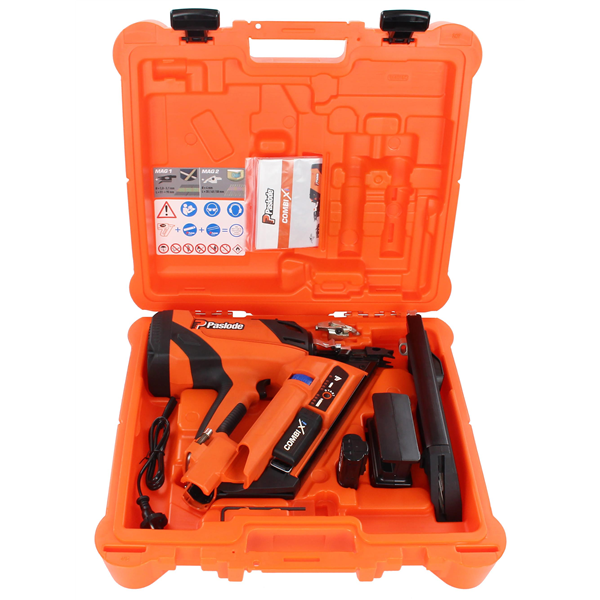 Cloueur autonome 2en1 Spit Paslode Combi Xi - bois sur bois et connecteurs métalliques - en coffret avec batterie et chargeur + 2 packs de clous