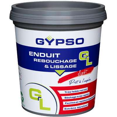 Enduit de rebouchage et de lissage prêt à l'emploi Gypso GL Light pour mur et plafond - seau de 1,0 LTR