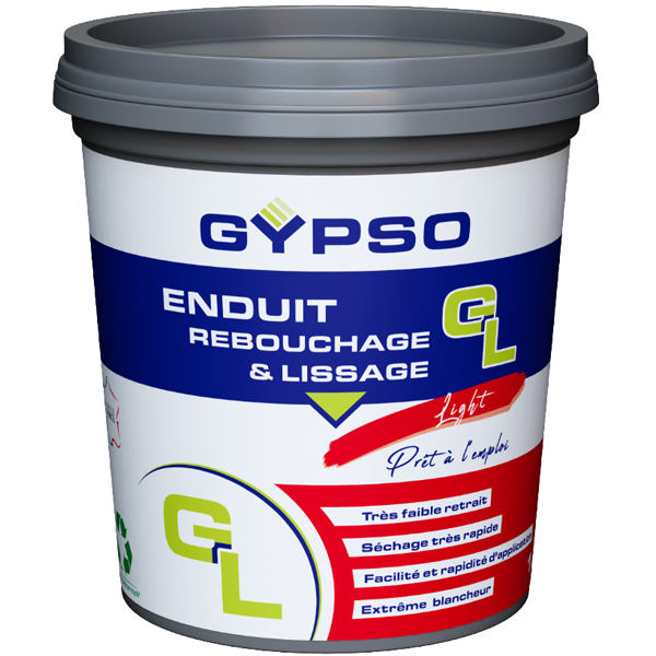 Enduit de rebouchage et de lissage prêt à l'emploi Gypso GL Light pour mur et plafond - seau de 1,0 LTR