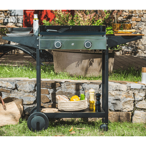 Chariot roulant acier tablettes rabattables CHOA60 pour plancha Forge Adour Origin 60 - Noir