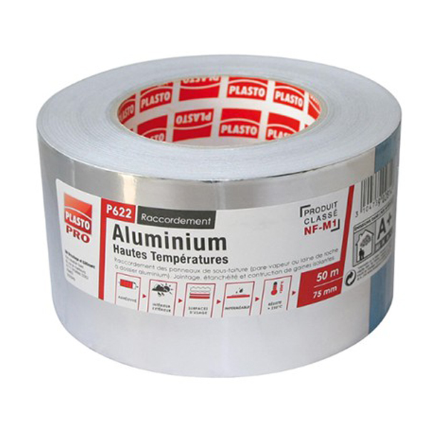 Adhésif aluminium 3M résistant hautes températures P622 50 m x 75 mm