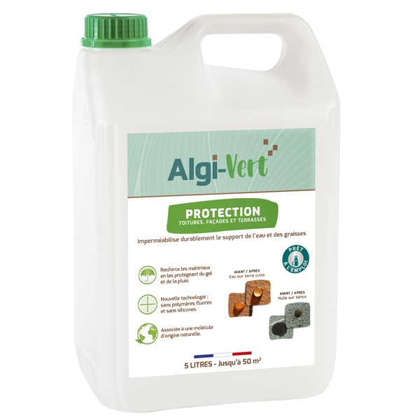 Imperméabilisant éco-responsable - protection toitures façades et terrasses - Algi-vert - bidon de 5 litres