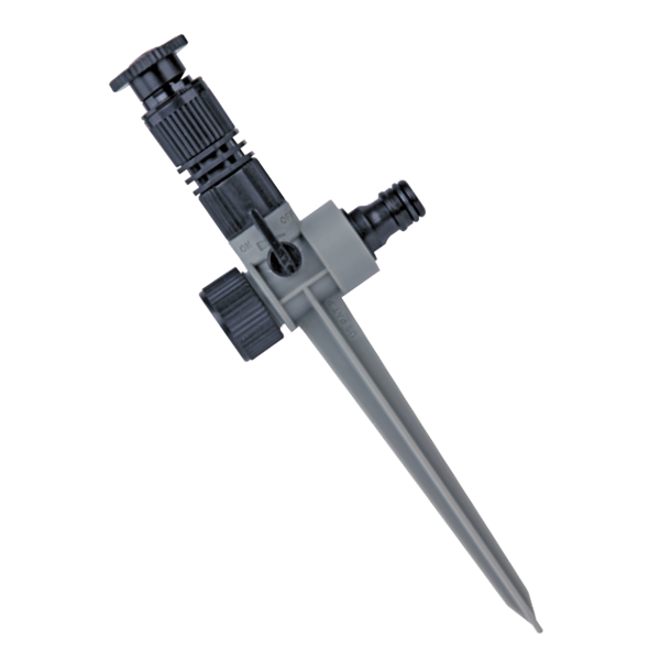 Arroseur sur pic pour arrosage jardin - Portée et buse réglable 0 à 360° - Plastique gris