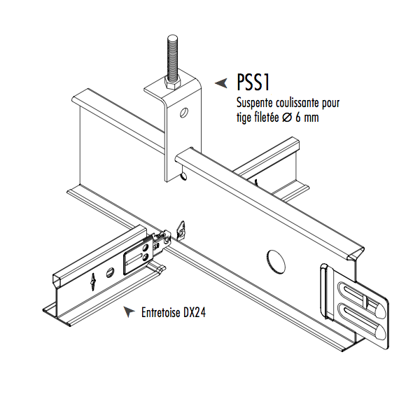 Suspente PSS1 pour porteur DX24 Espace - fixation par tige filetée Ø 6 mm - acier galvanisé - boîte de 50
