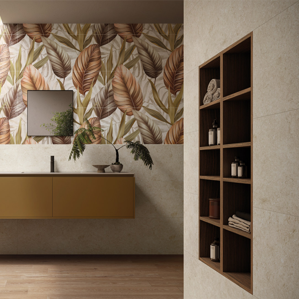 Faïence salle de bain en grès cérame fin rectifié - Mockup - 100,0 CM x 40,0 CM - ép. 7,00 MM - Ostuni Cream Silk