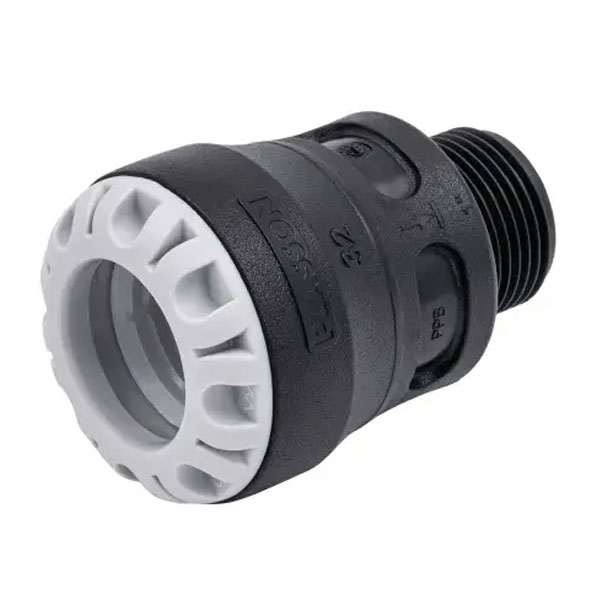Raccord mâle encliquetable Série 1 filet conique pour canalisations PEHD pression PN16 - Plasson - ⌀ 25 mm x 3/4"