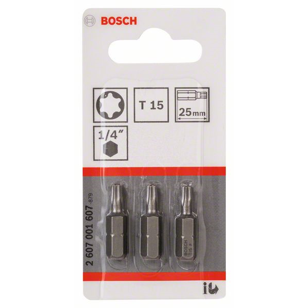 Embout de vissage Bosch extra-dure 6 pans 1/4" Torx T15 longueur 25 mm lot de 3