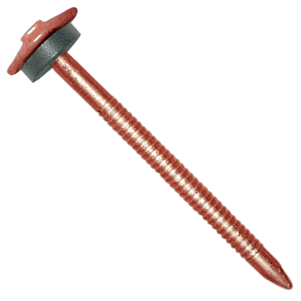 Clou galvanisé à pointe annelée avec rondelle pour tuile de rive - brun cuivré RAL 8004 - 3,7x65mm - seau de 100