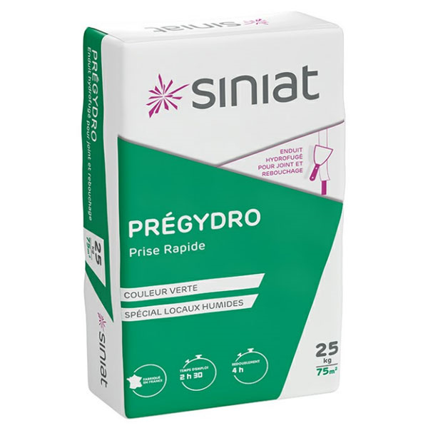 Enduit de jointoiement à prise rapide pour locaux humides - Siniat Prégydro - sac de 25 kg