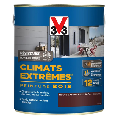 Peinture pour bois extérieurs V33 - Climats Extrêmes - Teinte Rouge basque brillant - Pot 2L