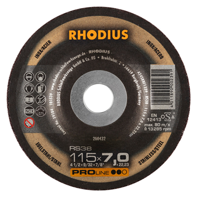 Meule à ébarber pour acier et inox RS 38 Rhodius 115 x 7 x 22,23 mm
