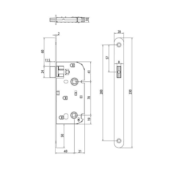 Serrure magnétique à encastrer en inox Abus à condamnation pour porte intérieure - axe 40 mm entraxe 70 mm