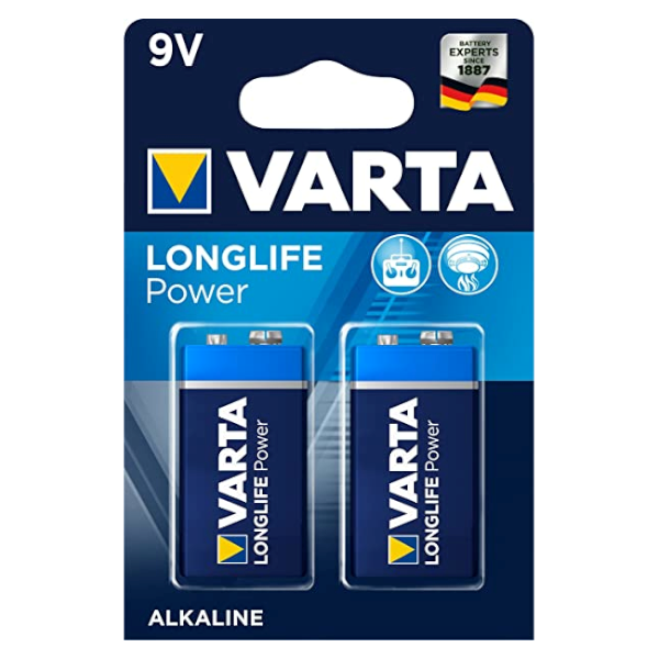 Pile alcaline - Varta 6LR61 Long Life Power - 9V - Longue durée - Lot de 2 piles