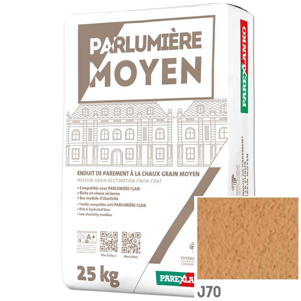 Enduit de parement à la chaux à grain moyen Parexlanko Parlumière - J70 Jaune ocre - Sac de 25 KG