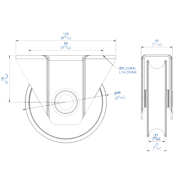 Monture à support extérieur Mantion 21100R21 avec galet de 100 mm à gorge ronde de 21 mm - 400 kg max - Lot de 2