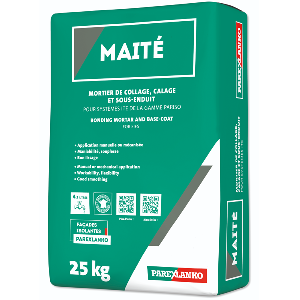 Mortier hydraulique MAITÉ Parex - collage, calage et sous-enduit des systèmes d’ITE - Sac de 25 KG