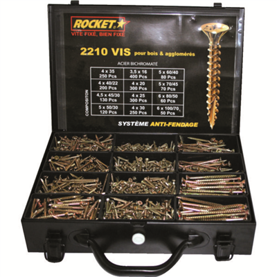 Mallette 2210 vis Rocket tête fraisée empreinte Pozidriv pour le bois et l'aggloméré