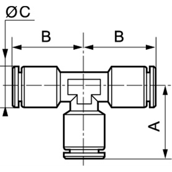 Raccord instantané métallique forme T pour tube extérieur 12 mm