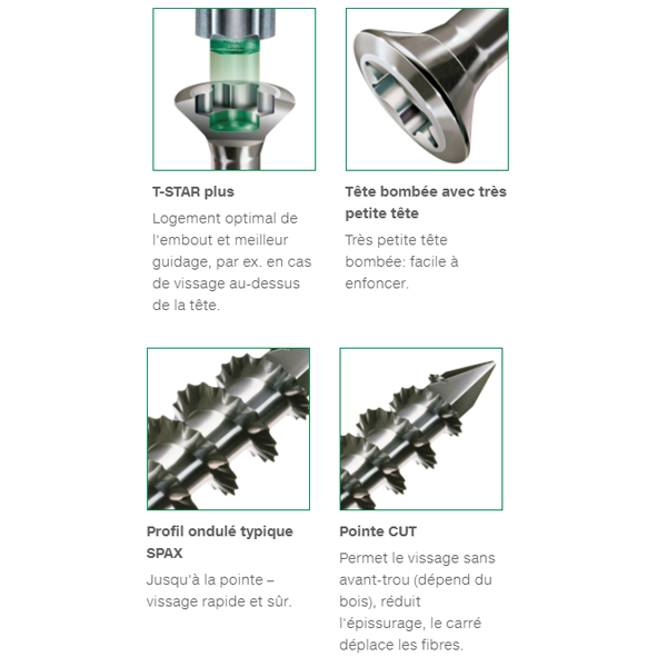 Vis de façade bois tête fraisée bombée - T-STAR Plus T15 - Inox A2- 4 x 45 mm - boîte de 100