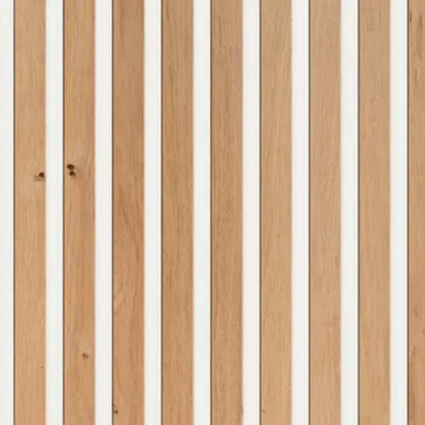 Décoration murale avec tasseaux MDF imitation chêne sur panneau HDF blanc - Larg. 28,7 CM x Ép. 2,00 CM - Long. 2,50 M