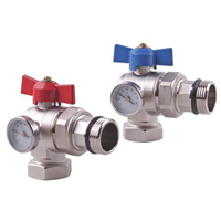 Paire de vannes à sphère coudées porte-thermomètres pour Plancher Chauffant