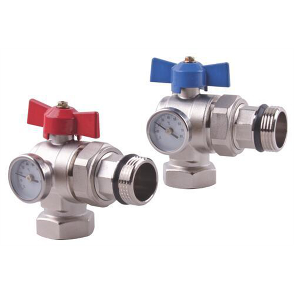 Paire de vannes à sphère coudées porte-thermomètres pour Plancher Chauffant