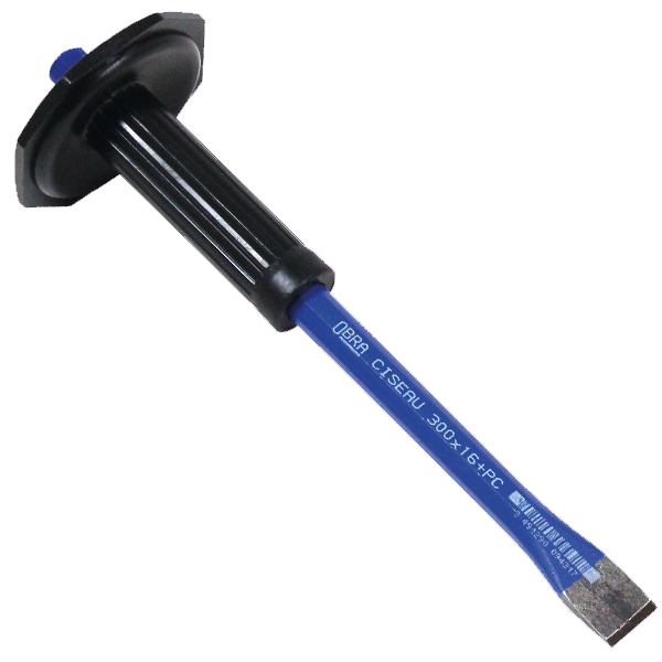 Ciseau de maçon Obra avec poignée pare-coups et lame réaffûtable en acier allié - longueur 30 cm - taillant 2 cm