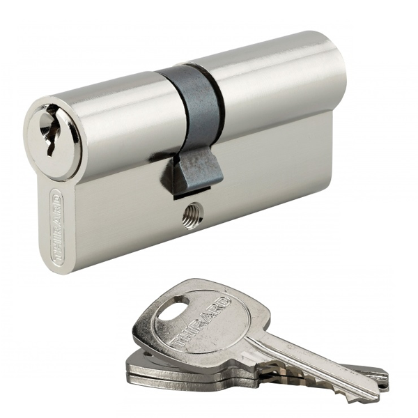 Cylindre européen double entrée nickelé Thirard mécanisme 5 goupilles 30 x 30 mm - livré avec 3 clés