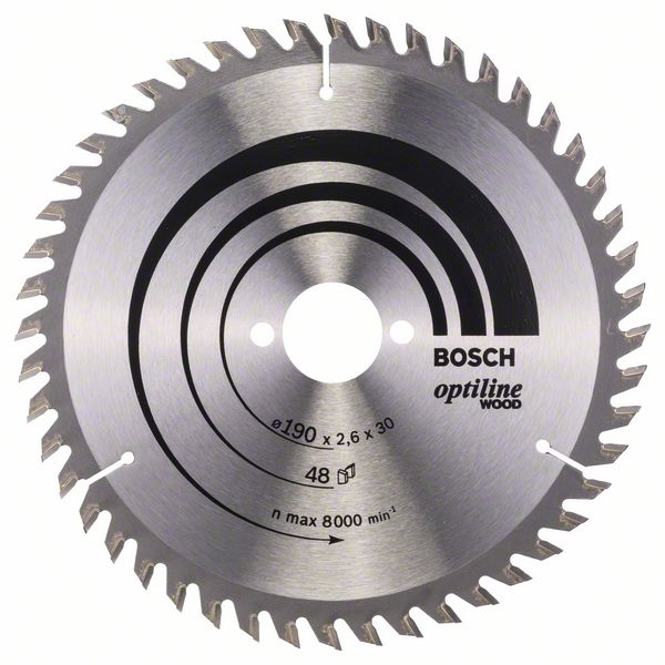 Lame scie circulaire Bosch Optiline Wood tout bois ⌀ 190 mm alésage 30 mm 48 dents 2,6 mm