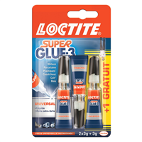 Colle liquide extra-forte cyanoacrylate - Super Glue-3 Loctite - Lot de 2 tubes + 1 gratuit