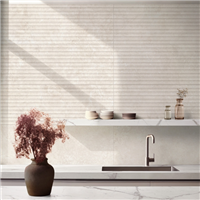 Carrelage mural imitation pierre naturelle de travertin - Travertino Wall 3D Dorica Cross Bianco rectifié - 120 x 40 cm - ép. 12 mm
